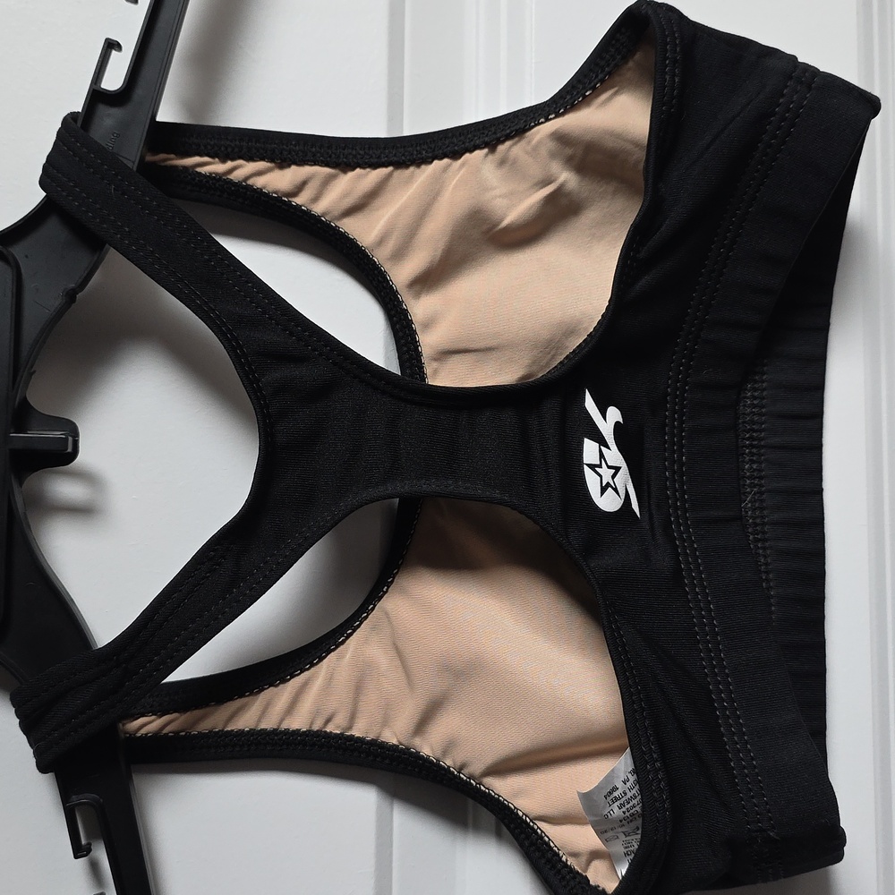 GK Elite Black Sports Bra with Sequin Logo Size CM - Picture 2 of 4